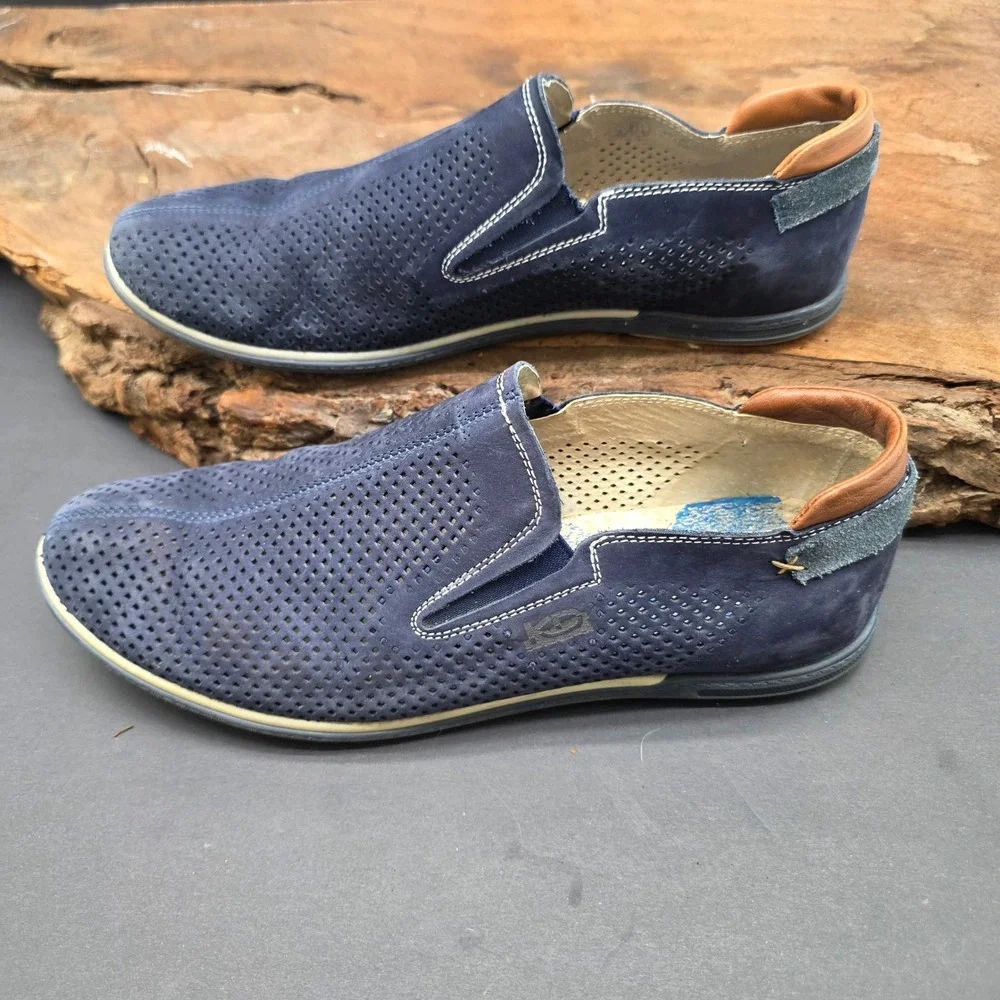 Hipster Slip On Loafers Mens 41 Navy Blue Perforated Suede Leather Shoes